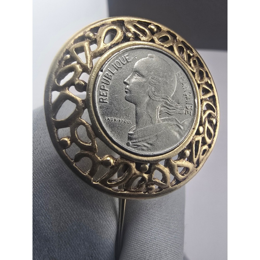 Vintage Estate Stick Pin French Marianne Coin Filigree Two Tone